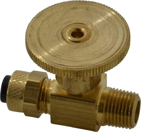 Parker - 1/4 x 1/8" Pipe, Inline Needle Valve - Poly-Tite x MNPTF Ends, Brass Valve, 150 Max psi - All Tool & Supply