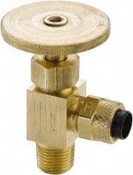 Parker - 1/4" Pipe, Angled Needle Valve - Poly-Tite x MNPTF Ends, Brass Valve, 150 Max psi - All Tool & Supply