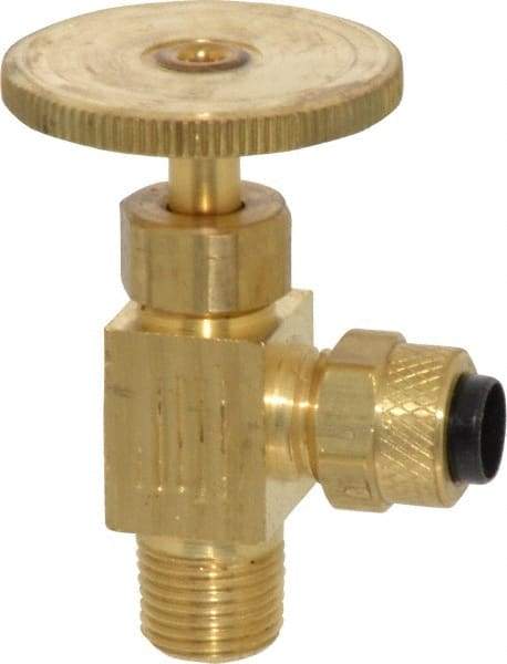 Parker - 1/4 x 1/8" Pipe, Angled Needle Valve - Poly-Tite x MNPTF Ends, Brass Valve, 150 Max psi - All Tool & Supply