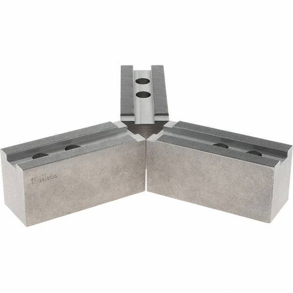 Abbott Workholding Products - 1.5mm x 60° Serrated Attachment, Square Soft Lathe Chuck Jaw - 3 Jaws, Steel, 1.6929" Btw Mount Hole Ctrs, 6-1/2" Long x 2-1/2" Wide x 3" High, 1.0039" Groove, 0.7874" & 20mm Fastener - All Tool & Supply