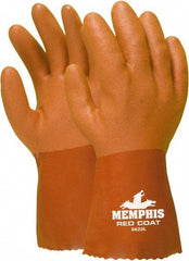 MCR Safety - Size XL (10), 12" Long, 28 mil Thick, Supported, PVC Chemical Resistant Gloves - Textured Finish, Knit Lined, Red - All Tool & Supply