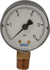 Wika - 2" Dial, 1/4 Thread, 0-15 Scale Range, Pressure Gauge - Lower Connection Mount, Accurate to 3-2-3% of Scale - All Tool & Supply