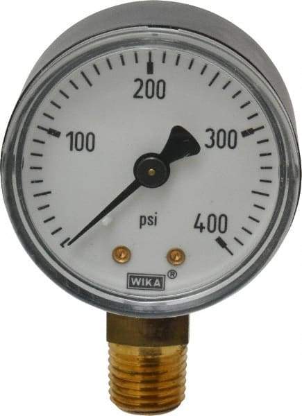 Wika - 2" Dial, 1/4 Thread, 0-400 Scale Range, Pressure Gauge - Lower Connection Mount, Accurate to 3-2-3% of Scale - All Tool & Supply