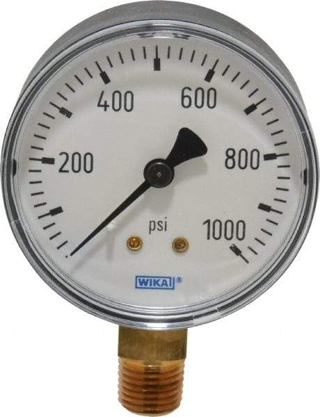 Wika - 2-1/2" Dial, 1/4 Thread, 0-1,000 Scale Range, Pressure Gauge - Lower Connection Mount, Accurate to 3-2-3% of Scale - All Tool & Supply