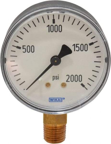 Wika - 2-1/2" Dial, 1/4 Thread, 0-2,000 Scale Range, Pressure Gauge - Lower Connection Mount, Accurate to 3-2-3% of Scale - All Tool & Supply