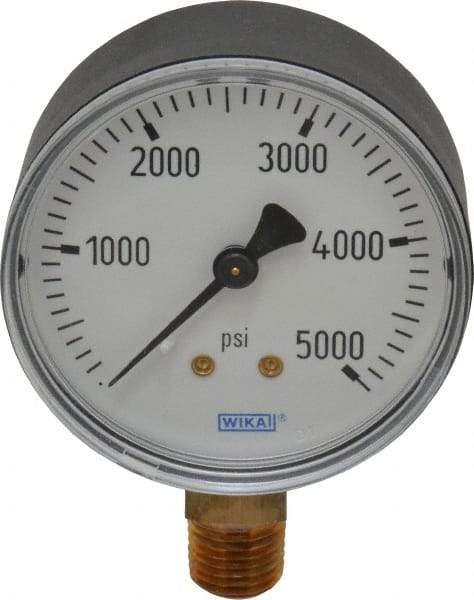 Wika - 2-1/2" Dial, 1/4 Thread, 0-5,000 Scale Range, Pressure Gauge - Lower Connection Mount, Accurate to 3-2-3% of Scale - All Tool & Supply