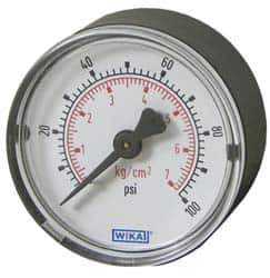 Wika - 1-1/2" Dial, 1/8 Thread, 0-15 Scale Range, Pressure Gauge - U-Clamp Panel Mount, Center Back Connection Mount, Accurate to 3-2-3% of Scale - All Tool & Supply