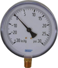 Wika - 4" Dial, 1/4 Thread, 30-0-30 Scale Range, Pressure Gauge - Lower Connection Mount, Accurate to 3-2-3% of Scale - All Tool & Supply