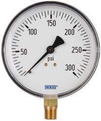 Wika - 4" Dial, 1/4 Thread, 0-300 Scale Range, Pressure Gauge - Lower Connection Mount, Accurate to 3-2-3% of Scale - All Tool & Supply