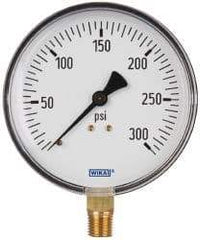 Wika - 4" Dial, 1/4 Thread, 0-300 Scale Range, Pressure Gauge - Lower Connection Mount, Accurate to 3-2-3% of Scale - All Tool & Supply