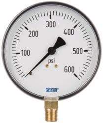 Wika - 4" Dial, 1/4 Thread, 0-600 Scale Range, Pressure Gauge - Lower Connection Mount, Accurate to 3-2-3% of Scale - All Tool & Supply