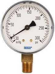 Wika - 2-1/2" Dial, 1/4 Thread, 30-0-300 Scale Range, Pressure Gauge - Lower Connection Mount, Accurate to 3-2-3% of Scale - All Tool & Supply