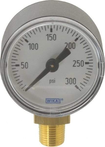 Wika - 1-1/2" Dial, 1/8 Thread, 0-300 Scale Range, Pressure Gauge - Lower Connection Mount, Accurate to 3-2-3% of Scale - All Tool & Supply