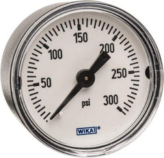 Wika - 1-1/2" Dial, 1/8 Thread, 0-300 Scale Range, Pressure Gauge - Center Back Connection Mount, Accurate to 3-2-3% of Scale - All Tool & Supply