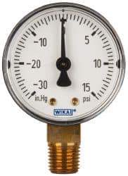 Wika - 2" Dial, 1/4 Thread, 30-0-15 Scale Range, Pressure Gauge - Lower Connection Mount, Accurate to 3-2-3% of Scale - All Tool & Supply