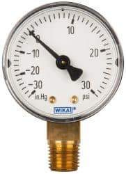 Wika - 2" Dial, 1/4 Thread, 30-0-30 Scale Range, Pressure Gauge - Lower Connection Mount, Accurate to 3-2-3% of Scale - All Tool & Supply