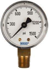 Wika - 2" Dial, 1/4 Thread, 0-1,500 Scale Range, Pressure Gauge - Lower Connection Mount, Accurate to 3-2-3% of Scale - All Tool & Supply