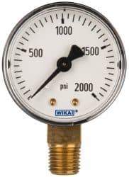 Wika - 2" Dial, 1/4 Thread, 0-2,000 Scale Range, Pressure Gauge - Lower Connection Mount, Accurate to 3-2-3% of Scale - All Tool & Supply