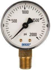 Wika - 2" Dial, 1/4 Thread, 0-2,000 Scale Range, Pressure Gauge - Lower Connection Mount, Accurate to 3-2-3% of Scale - All Tool & Supply