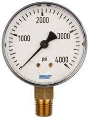 Wika - 2-1/2" Dial, 1/4 Thread, 0-4,000 Scale Range, Pressure Gauge - Lower Connection Mount, Accurate to 3-2-3% of Scale - All Tool & Supply