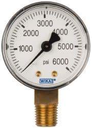 Wika - 2" Dial, 1/4 Thread, 0-6,000 Scale Range, Pressure Gauge - Lower Connection Mount, Accurate to 3-2-3% of Scale - All Tool & Supply