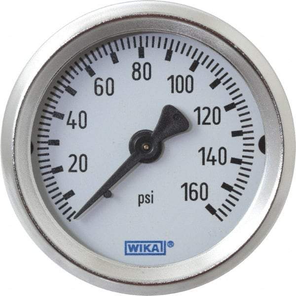 Wika - 2" Dial, 1/4 Thread, 0-160 Scale Range, Pressure Gauge - U-Clamp Panel Mount, Center Back Connection Mount, Accurate to 3-2-3% of Scale - All Tool & Supply