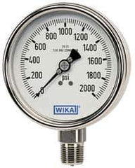 Wika - 4" Dial, 1/4 Thread, 0-15 Scale Range, Pressure Gauge - Lower Back Connection Mount, Accurate to 1% of Scale - All Tool & Supply