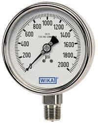 Wika - 2-1/2" Dial, 1/4 Thread, 0-5,000 Scale Range, Pressure Gauge - Center Back Connection Mount, Accurate to 2-1-2% of Scale - All Tool & Supply