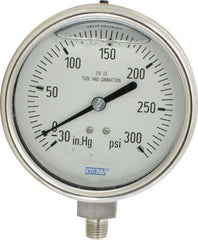 Wika - 4" Dial, 1/4 Thread, 30-0-300 Scale Range, Pressure Gauge - Lower Connection Mount, Accurate to 1% of Scale - All Tool & Supply