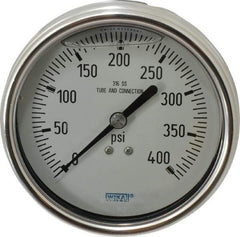 Wika - 4" Dial, 1/4 Thread, 0-400 Scale Range, Pressure Gauge - Lower Back Connection Mount, Accurate to 1% of Scale - All Tool & Supply