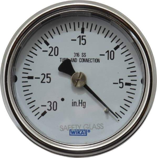 Wika - 2-1/2" Dial, 1/4 Thread, 30-0 Scale Range, Pressure Gauge - Center Back Connection Mount, Accurate to 2-1-2% of Scale - All Tool & Supply