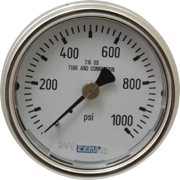 Wika - 2-1/2" Dial, 1/4 Thread, 0-1,000 Scale Range, Pressure Gauge - Center Back Connection Mount, Accurate to 2-1-2% of Scale - All Tool & Supply