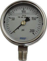 Wika - 2-1/2" Dial, 1/4 Thread, 0-200 Scale Range, Pressure Gauge - Lower Connection Mount, Accurate to 2-1-2% of Scale - All Tool & Supply