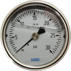 Wika - 2-1/2" Dial, 1/4 Thread, 0-30 Scale Range, Pressure Gauge - Center Back Connection Mount, Accurate to 2-1-2% of Scale - All Tool & Supply