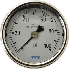 Wika - 2-1/2" Dial, 1/4 Thread, 0-100 Scale Range, Pressure Gauge - Center Back Connection Mount, Accurate to 2-1-2% of Scale - All Tool & Supply