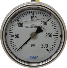 Wika - 2-1/2" Dial, 1/4 Thread, 0-300 Scale Range, Pressure Gauge - Center Back Connection Mount, Accurate to 2-1-2% of Scale - All Tool & Supply