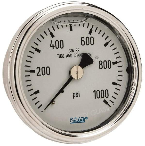 Wika - 2-1/2" Dial, 1/4 Thread, 0-1,000 Scale Range, Pressure Gauge - Center Back Connection Mount, Accurate to 2-1-2% of Scale - All Tool & Supply