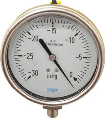 Wika - 4" Dial, 1/4 Thread, 30-0 Scale Range, Pressure Gauge - Lower Connection Mount, Accurate to 1% of Scale - All Tool & Supply