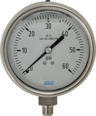 Wika - 4" Dial, 1/4 Thread, 0-60 Scale Range, Pressure Gauge - Lower Connection Mount, Accurate to 1% of Scale - All Tool & Supply