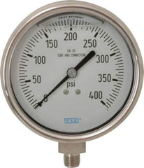 Wika - 4" Dial, 1/4 Thread, 0-400 Scale Range, Pressure Gauge - Lower Connection Mount, Accurate to 1% of Scale - All Tool & Supply