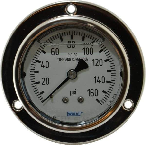 Wika - 2-1/2" Dial, 1/4 Thread, 0-160 Scale Range, Pressure Gauge - Lower Back Connection Mount, Accurate to 2-1-2% of Scale - All Tool & Supply