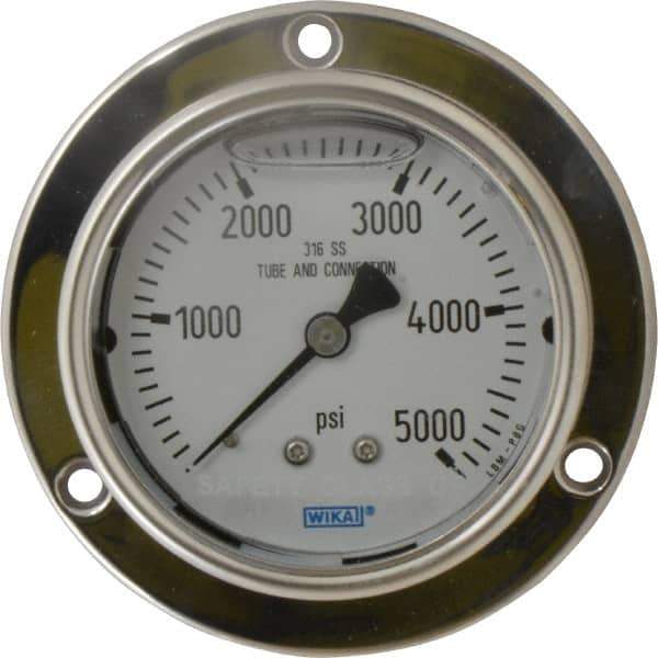 Wika - 2-1/2" Dial, 1/4 Thread, 0-5,000 Scale Range, Pressure Gauge - Lower Back Connection Mount, Accurate to 2-1-2% of Scale - All Tool & Supply