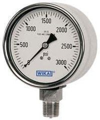 Wika - 2-1/2" Dial, 1/4 Thread, 0-3,000 Scale Range, Pressure Gauge - Lower Back Connection Mount, Accurate to 2-1-2% of Scale - All Tool & Supply