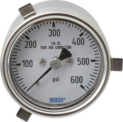 Wika - 2-1/2" Dial, 1/4 Thread, 0-600 Scale Range, Pressure Gauge - Lower Back Connection Mount, Accurate to 2-1-2% of Scale - All Tool & Supply