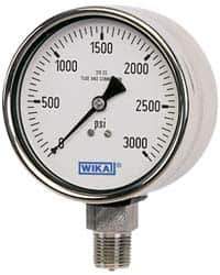 Wika - 2-1/2" Dial, 1/4 Thread, 0-10,000 Scale Range, Pressure Gauge - Lower Connection Mount, Accurate to 2-1-2% of Scale - All Tool & Supply