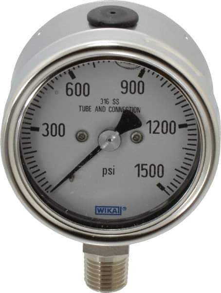 Wika - 2-1/2" Dial, 1/4 Thread, 0-1,500 Scale Range, Pressure Gauge - Lower Connection Mount, Accurate to 2-1-2% of Scale - All Tool & Supply