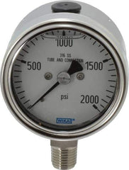 Wika - 2-1/2" Dial, 1/4 Thread, 0-2,000 Scale Range, Pressure Gauge - Lower Connection Mount, Accurate to 2-1-2% of Scale - All Tool & Supply