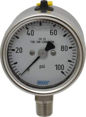 Wika - 2-1/2" Dial, 1/4 Thread, 100 Scale Range, Pressure Gauge - Lower Connection Mount, Accurate to 2-1-2% of Scale - All Tool & Supply