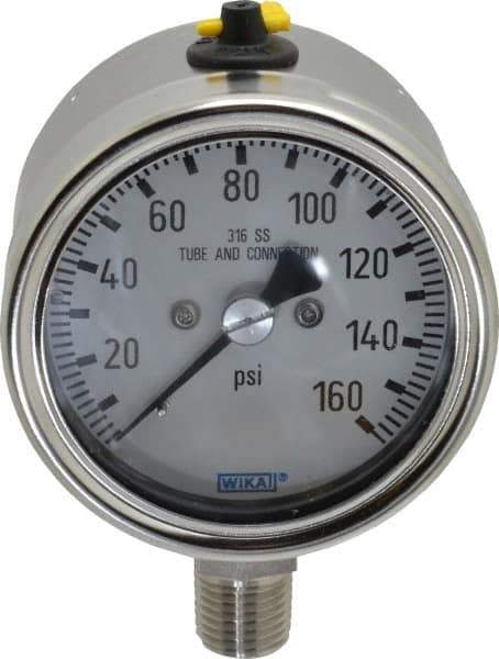 Wika - 2-1/2" Dial, 1/4 Thread, 160 Scale Range, Pressure Gauge - Lower Connection Mount, Accurate to 2-1-2% of Scale - All Tool & Supply