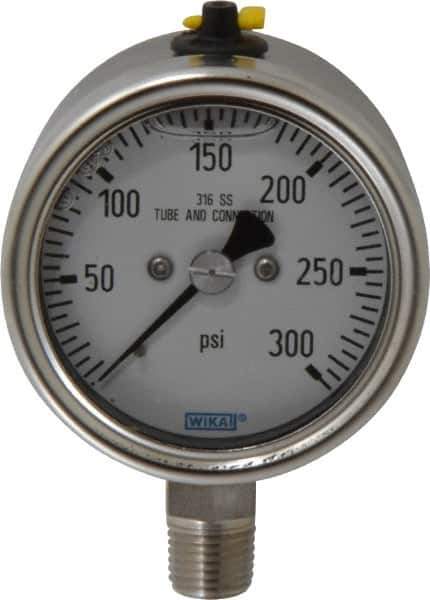 Wika - 2-1/2" Dial, 1/4 Thread, 300 Scale Range, Pressure Gauge - Lower Connection Mount, Accurate to 2-1-2% of Scale - All Tool & Supply